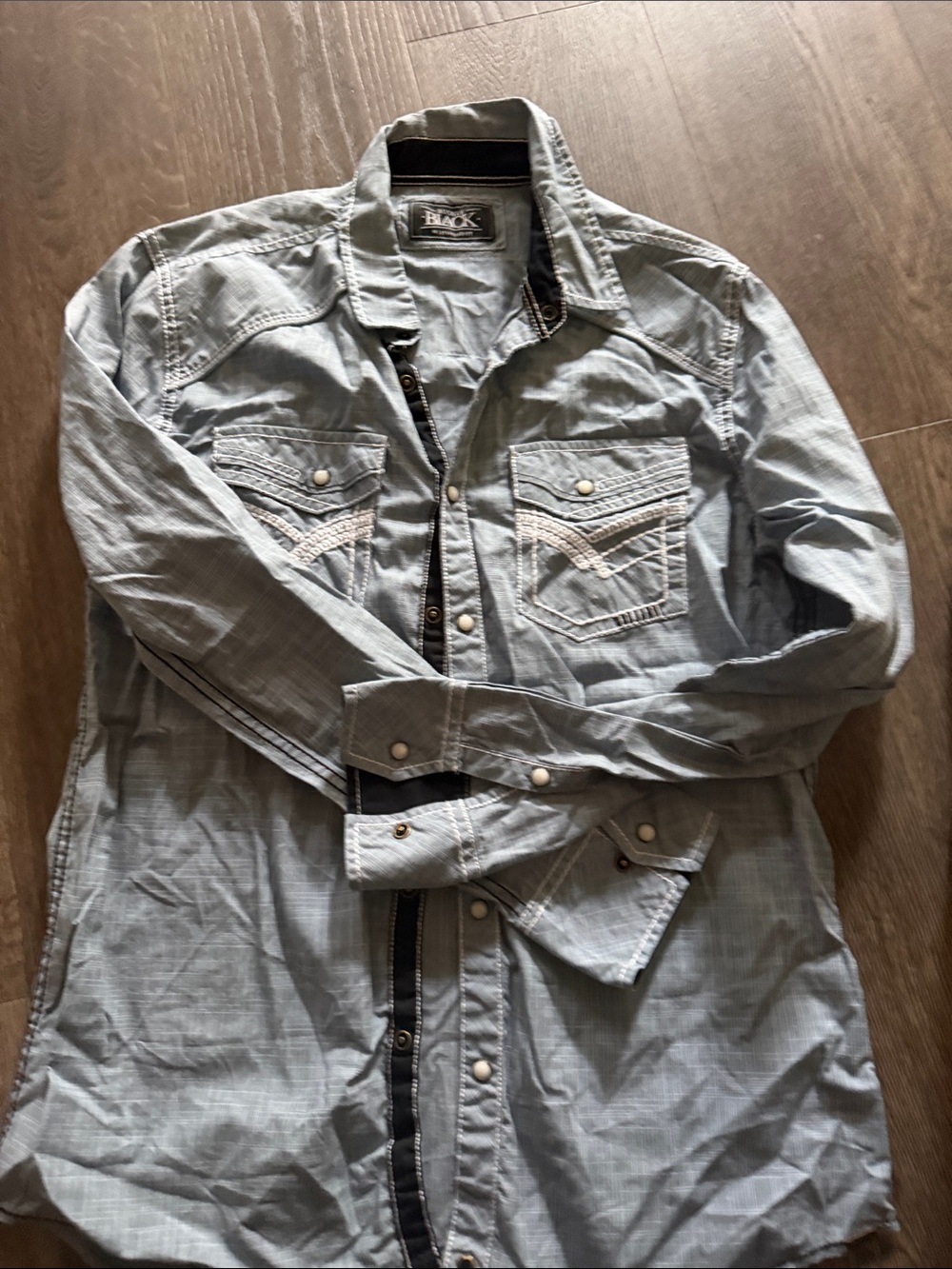 Denim-Style Light Blue Men's Western Shirt Jacket buckle black side m